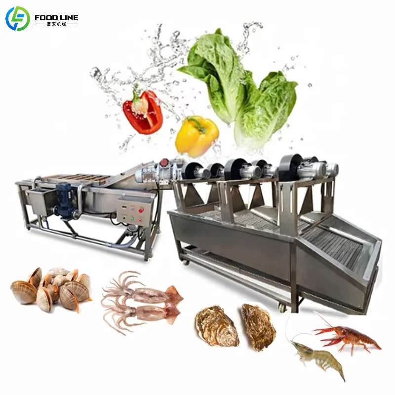 Customized Automatic Fruit and Vegetable Bubble Washing Machine Sprinkler System Commercial Washer High Efficiency