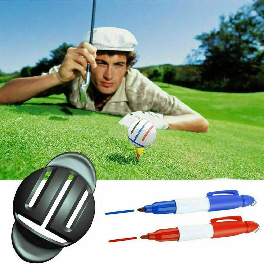 With 2 Pen Line Drawing Marker Putting Positioning Aids Golf Mark Stencil Alignment Tool T Line Marker Golf Ball Marker