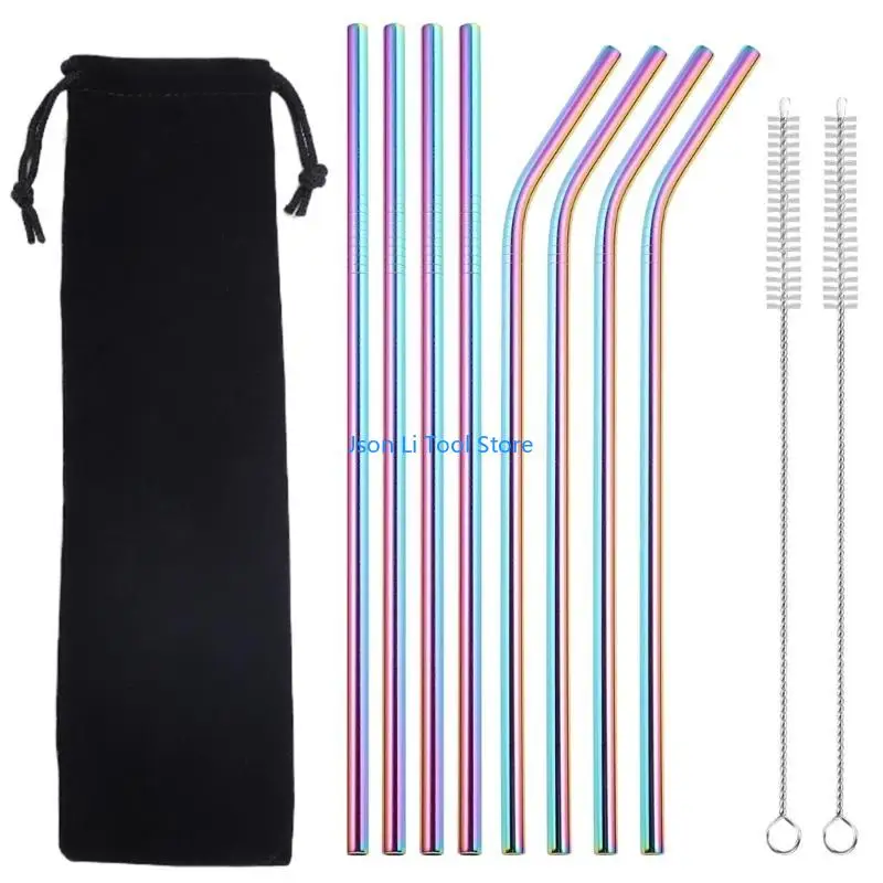 Y08D Metal Reusable 304 Stainless Steel Straws Straight Bent Drinking Straw With for Case Cleaning Brush Set Party Bar Access