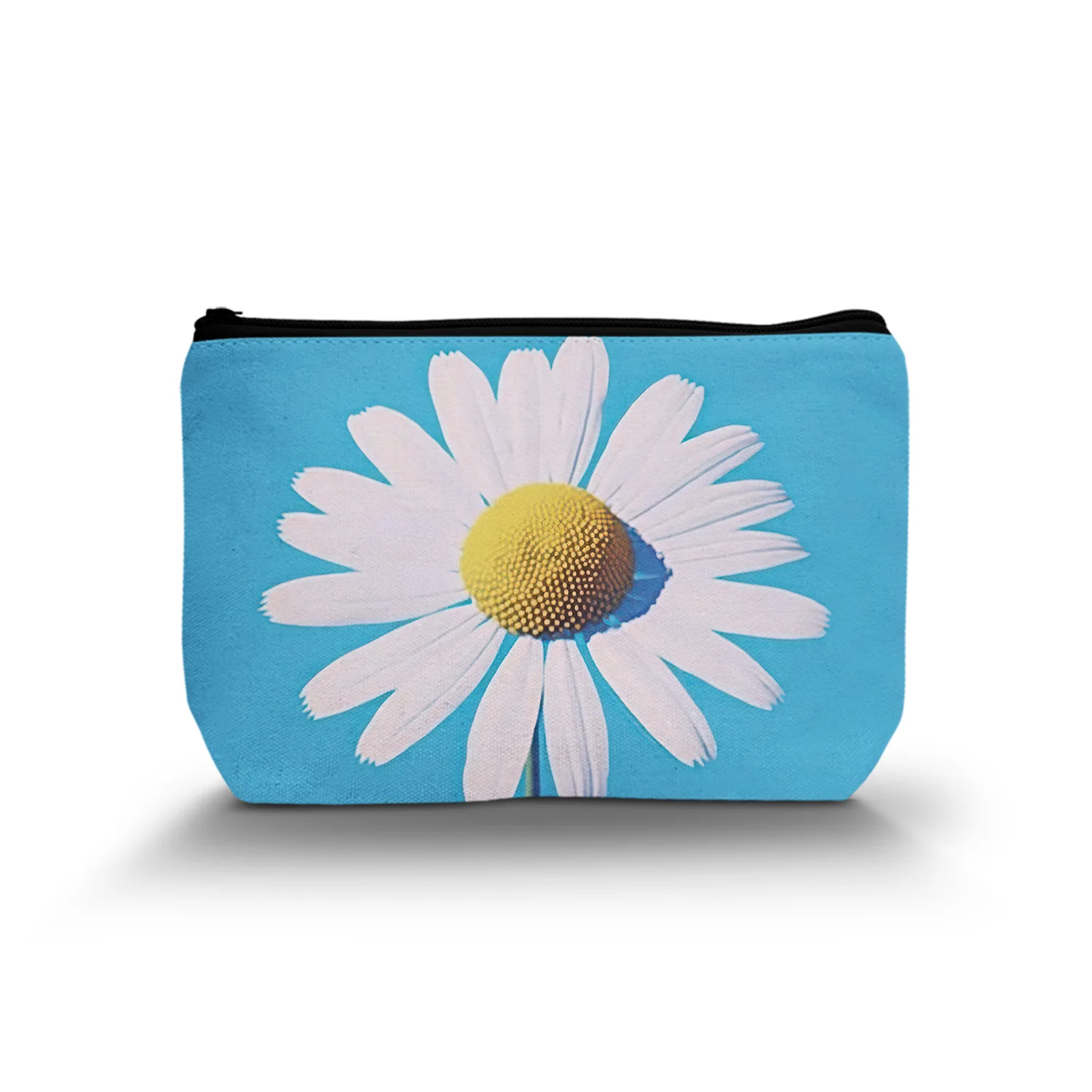 1Pc Simple Daisy Pattern Makeup Bag Blue Background Minimalist Makeup Bag For Best Friend Birthday Graduation Gift