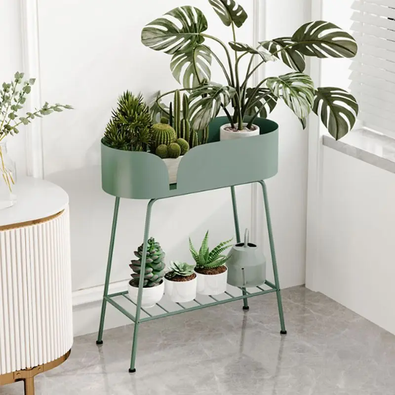 Iron Double-Layer Plant Rack Floor Standing Flowerpot Rack Nordic Style Flower And Plant Storage Rack For Indoor Balcony Gardens