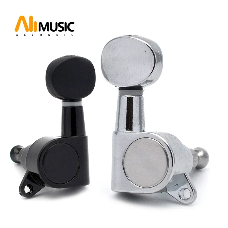 4pcs Ukulele Tuning Pegs Small oval Concave Button Sealed-gear String key Machine Tuners Heads Black/Silver