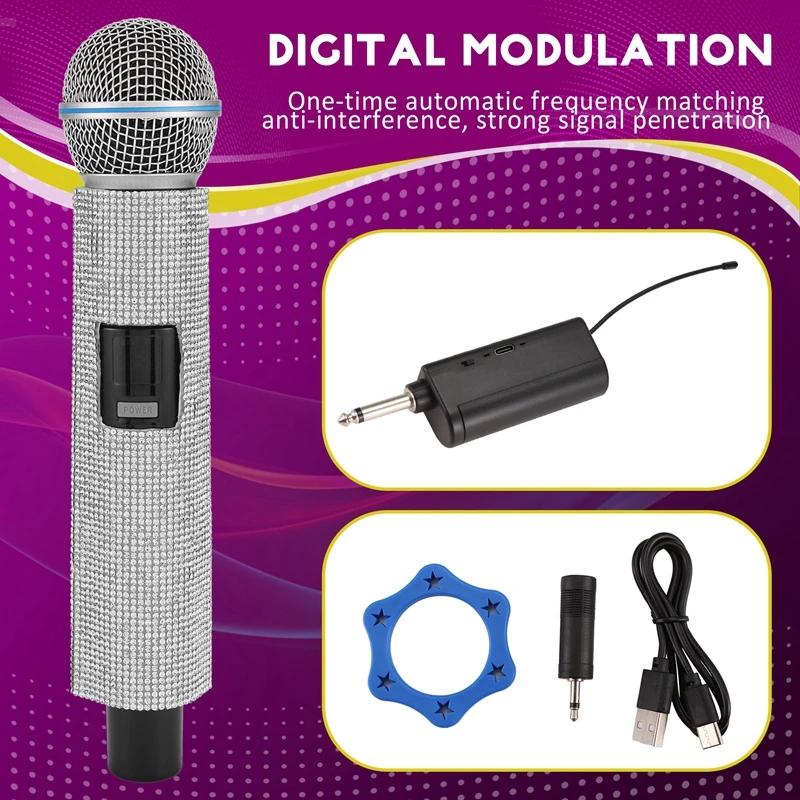 Micrófono dinámico de mano inalámbrico, micrófono de Karaoke con receptor recargable para discoteca de boda, Club de Iglesia