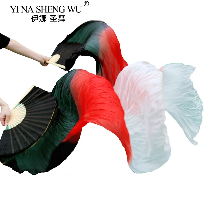 عالية الجودة 100% الحرير الخيزران الأضلاع مراوح الرقص الطويلة 1 زوج اليدوية مصبوغ الحرير مراوح الرقص الشرقي التدرج أسود + أحمر + أبيض 180x90 سنتيمتر #4