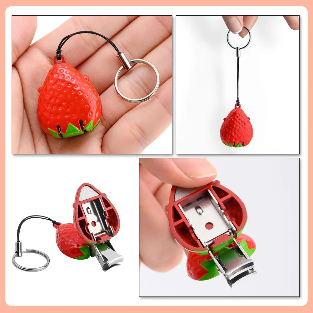 Cortauñas creativo con forma de fresa, acero inoxidable, hoja aguda resistente, herramienta eficiente para recortar uñas, manicura de viaje para el hogar