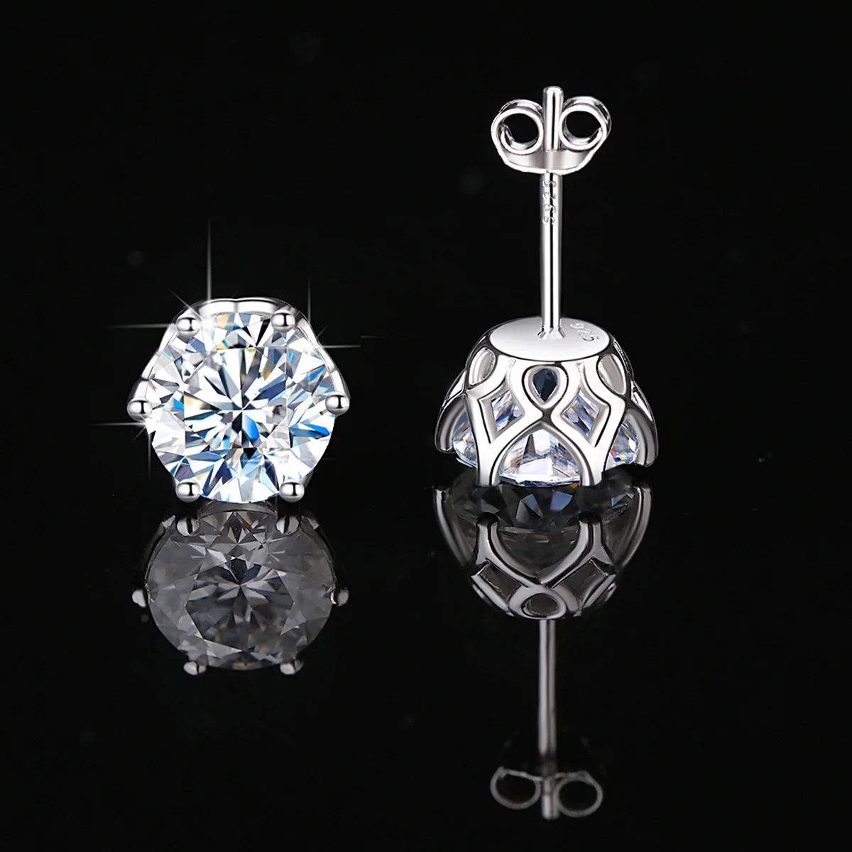 

925 Sterling Silver Classic 6 Prongs Moissanite Earrings Studs With Certifcate D Color VVS1 Luxury Jewelry Trendy Fine Jewelry