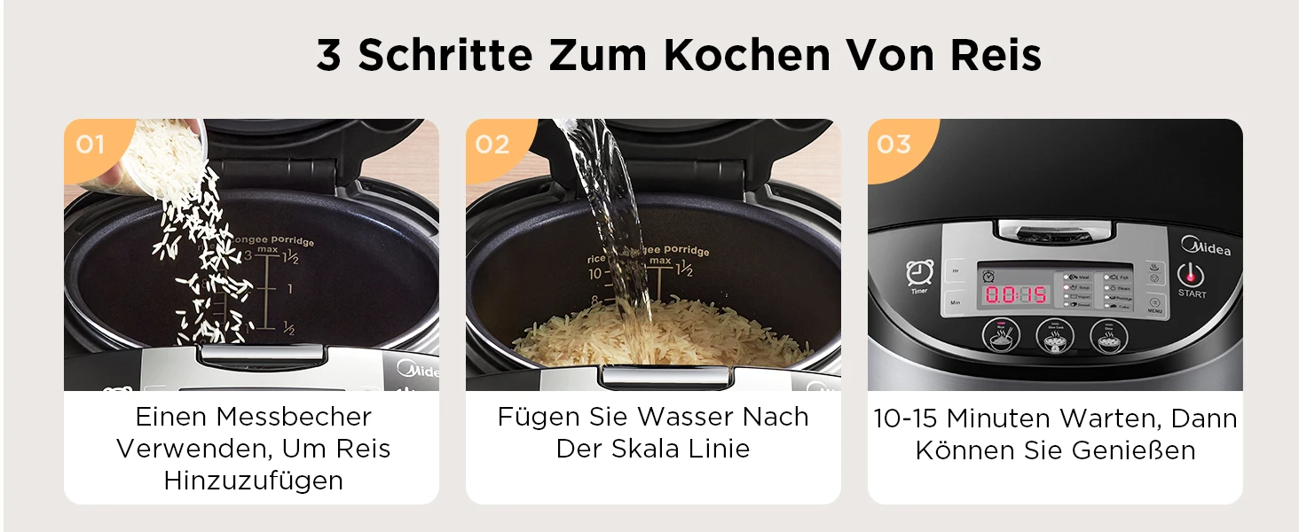 Midea 5L Reiskocher mit großer Kapazität Multifunktionsgerät | Antihaftbeschichtung für einfache Reinigung & energieeffizient – Detail 6