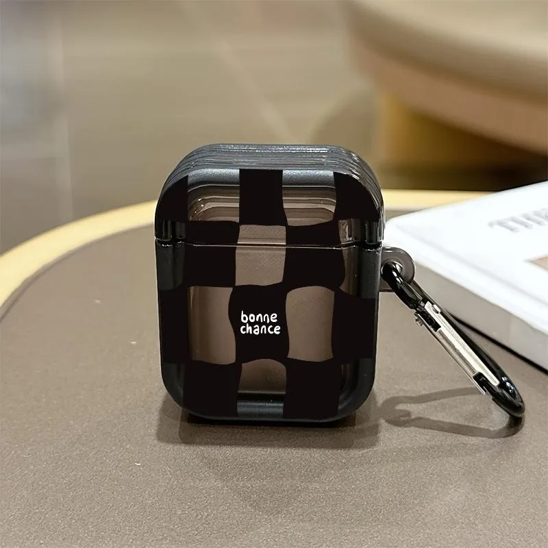 Black Checkerboard Pattern Protective Case for AirPods 4/3/2/1 Earbuds Case For AirPods Pro3/Pro2/Pro Shockproof Earphone Cover