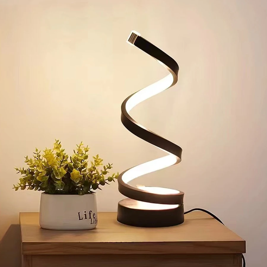 Modern Spiral Table LED Night Light Dimmable Desk Lamp Living Room Nightstand Lamp Bedside Table Study Office Bedroom Decoration