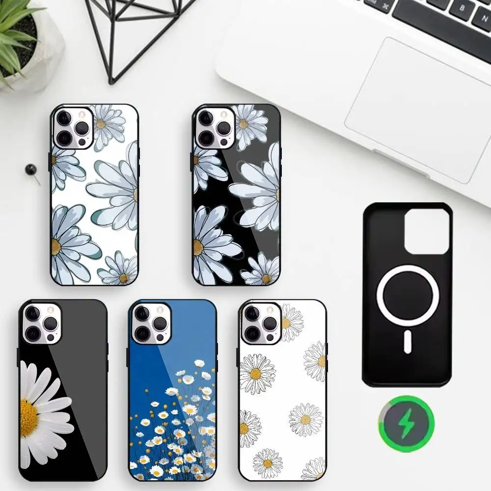 

Минимальный прозрачный чехол для телефона Vibe Daisy для iPhone 17,16,15,14,13,12,11 Plus, для магнитной крышки с беспроводной зарядкой