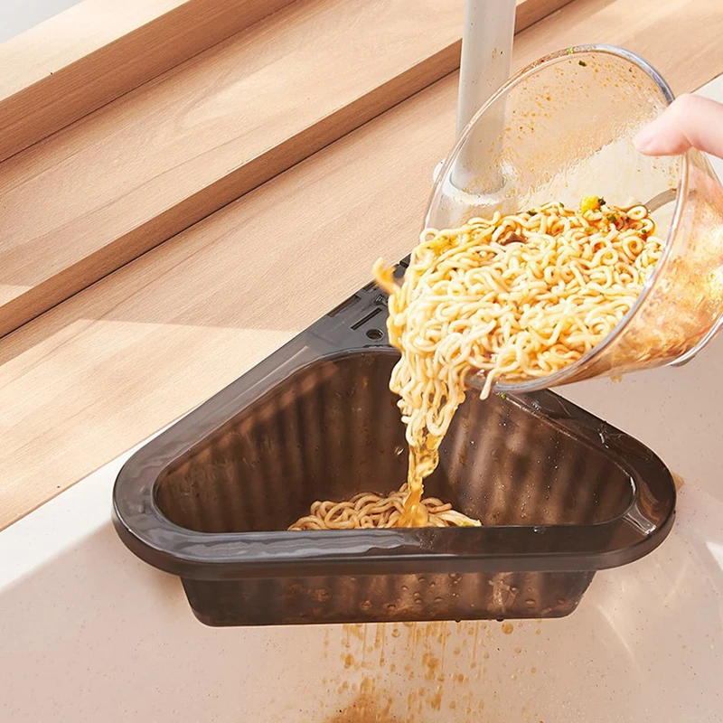 Kitchen Sink Filter Basket Corner Drain Strainer Basket Triangular Sink Storage Multi-Functional Hanging Filtering Draining Rack