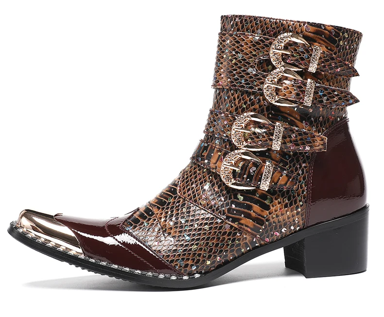 Neue Punk Stil Niet Gürtel Schnalle Dekor Männer Mid-Kalb Stiefel Metall Spitz Spleißen Leder Schuhe Männlich Lace-up Motorrad Stiefel – Detail 8