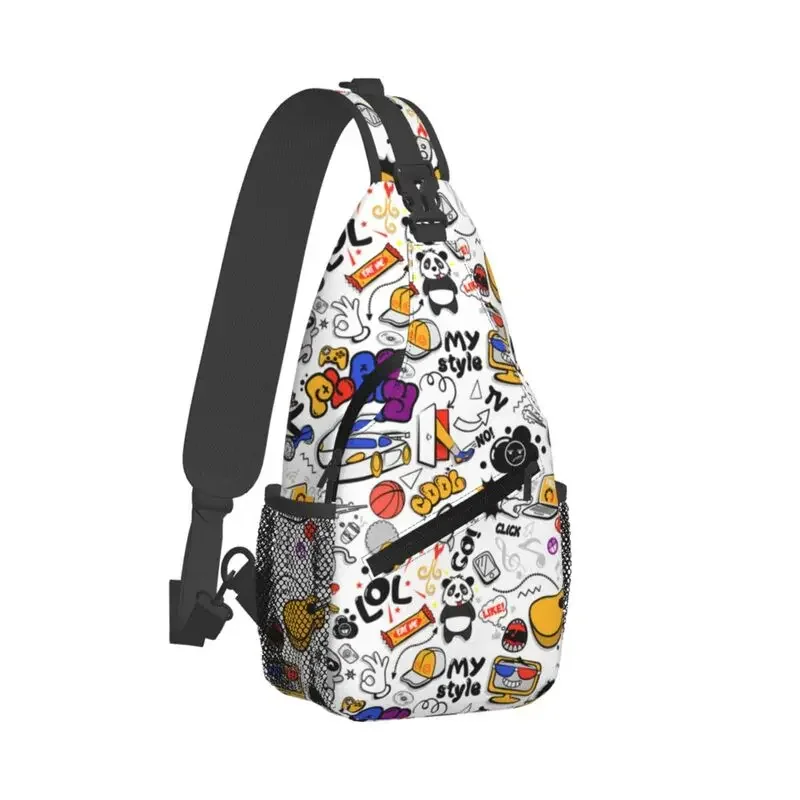 Bolso de pecho con estilo Graffiti de dibujos animados personalizado, mochila de hombro tipo bandolera con arte de Graffiti genial para hombres, mochila para ciclismo y Camping