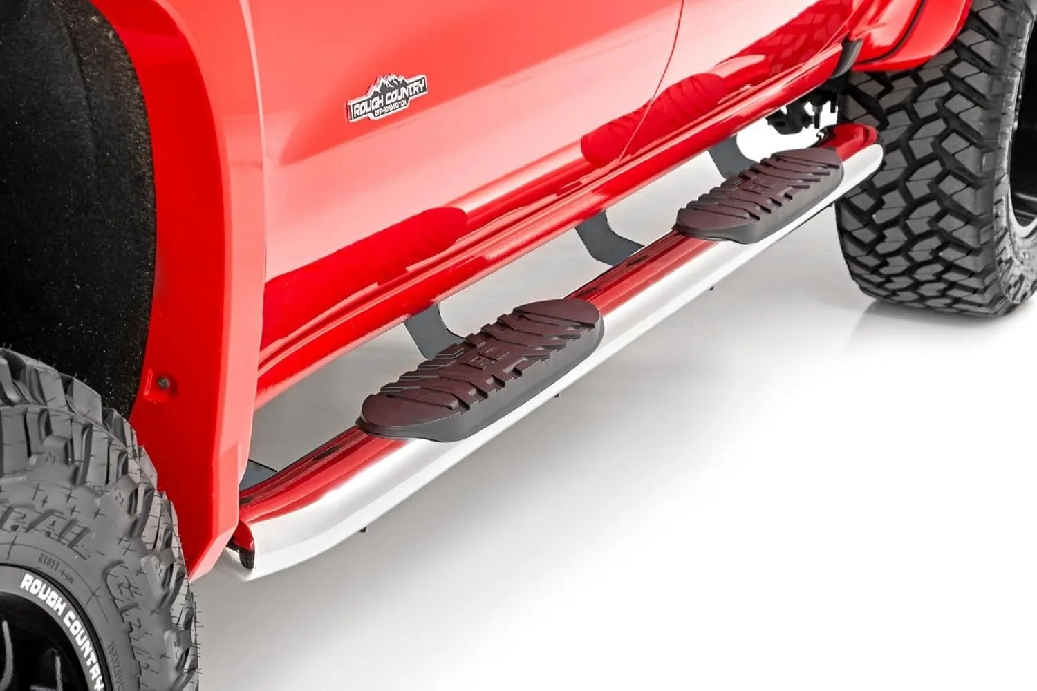 

Rough Country Stainless Steel Oval Nerf Steps for Chevy Silverado & GMC Sierra 1500/2500HD/3500HD (2019-2025) Crew Cab