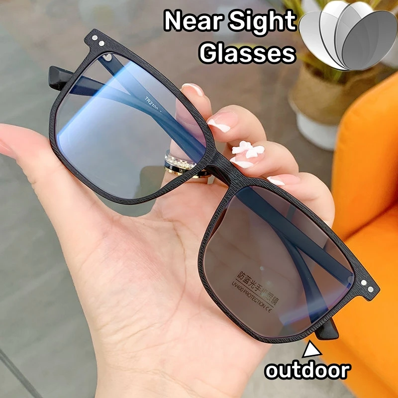 

Ultralights Retro Glasses Fashion Photochromic Myopia Glasses Men Women Square Anti Blue Light Finished Prescription Eyewear