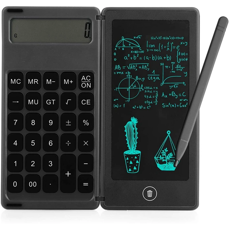 2X Calculator Notepad 6 Inch LCD Writing Tablet Digital Drawing Pad With Stylus Pen Erase Button Lock Function Black