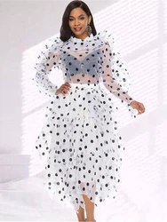 2 sztuk zestawy Polka Dot garnitury kobiety Sheer cienka przezroczysta koszula piękne bluzki spódnice wzburzyć Tutu Jupes moda wiosna lato