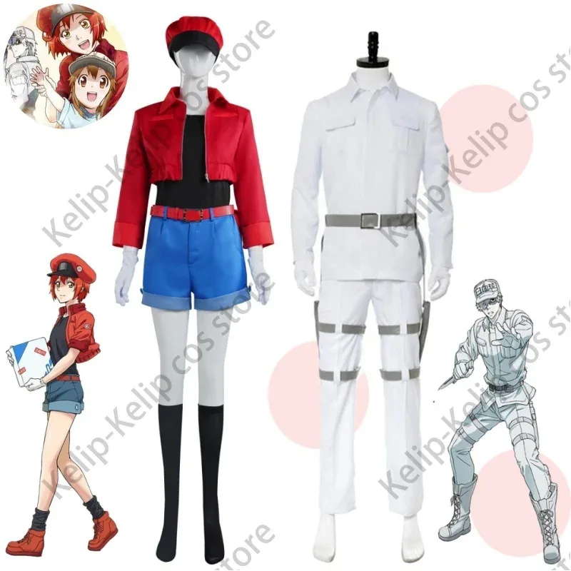 

qq28LQAnime Cells At Work White Red Blood Cell Cosplay Man Uniform Suit Woman Coat Shorts Halloween Costume