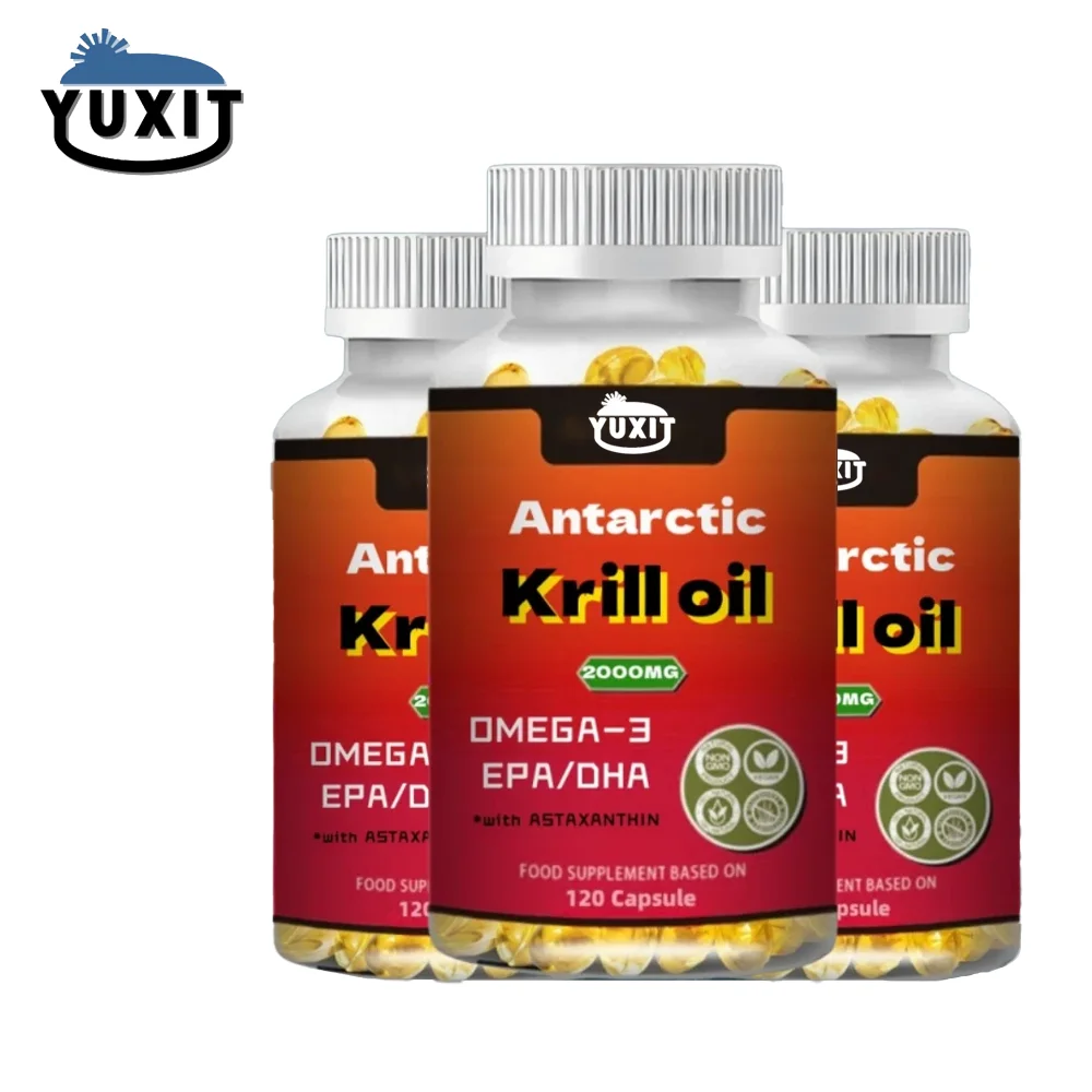 YUXIT Antarctic Krill Oil Omega 3 Softgels 2000mg,with Phospholipids,Choline & Astaxanthin Sustainably Sourced, Non-GMO Verified