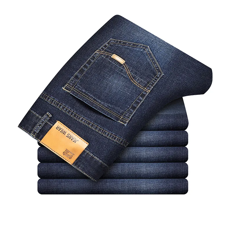 Hot Jeans Heren Slanke Slanke Rechte Stretch Jeans Vier Seizoenen Heren Volwassen Gentleman Comfortabele Losse Senior Heren Jeans High-end