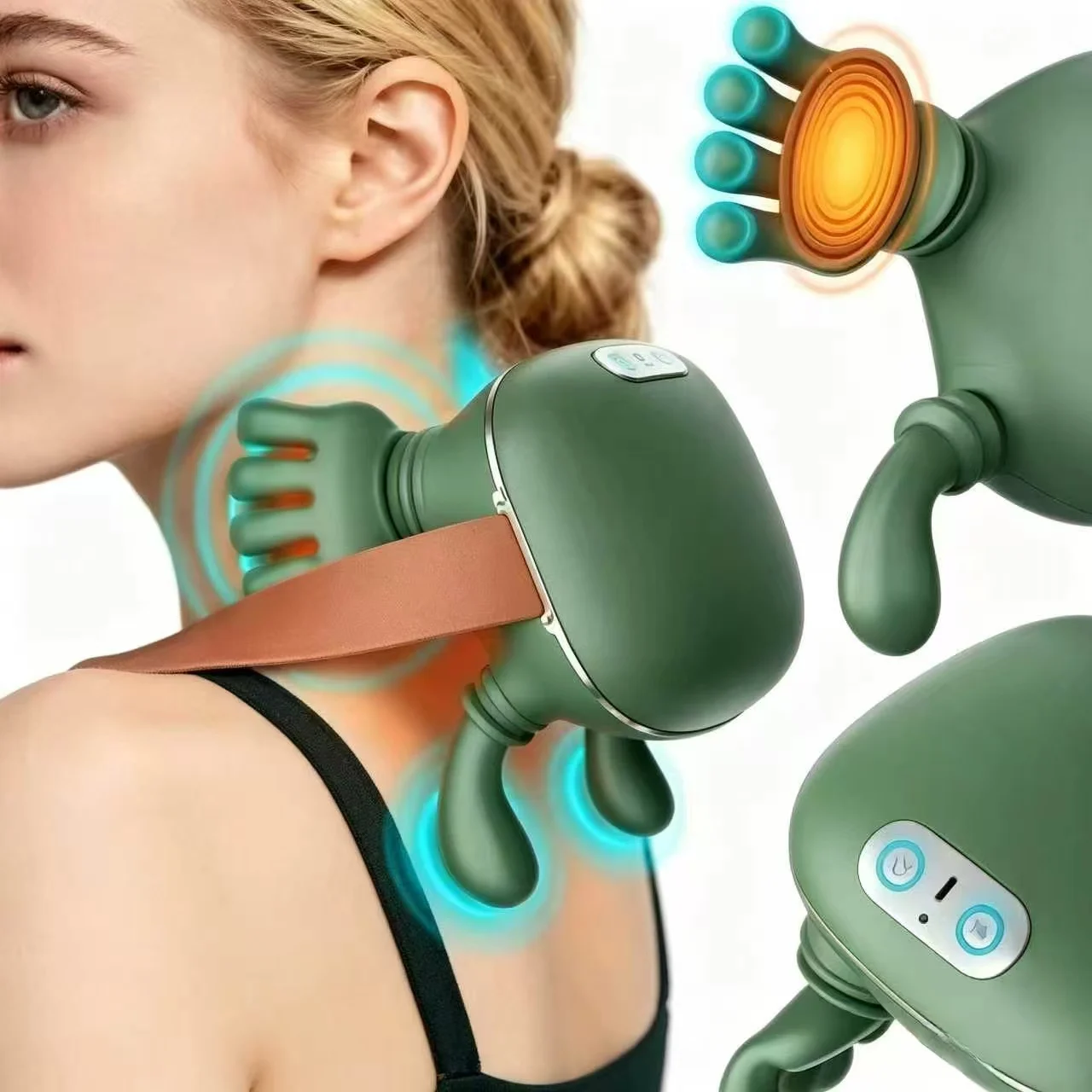 Electric Neck Shoulder Muscle Massager Cervical Spine Kneading Massage Relieve Fatigue Relax Tools Bionic Finger Silicone Soft