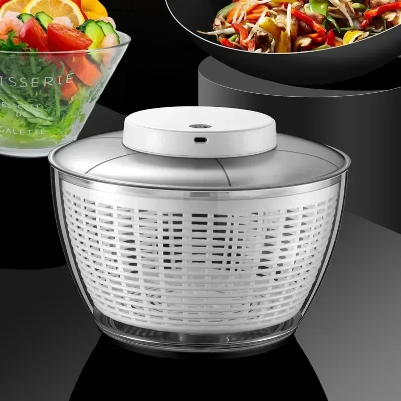 

Electric Salad Spinner Vegetable Dehydrator Fruit Dryer Lettuce Drainer Dry and Wet Separation Draining Salad Kitchen Gadgets