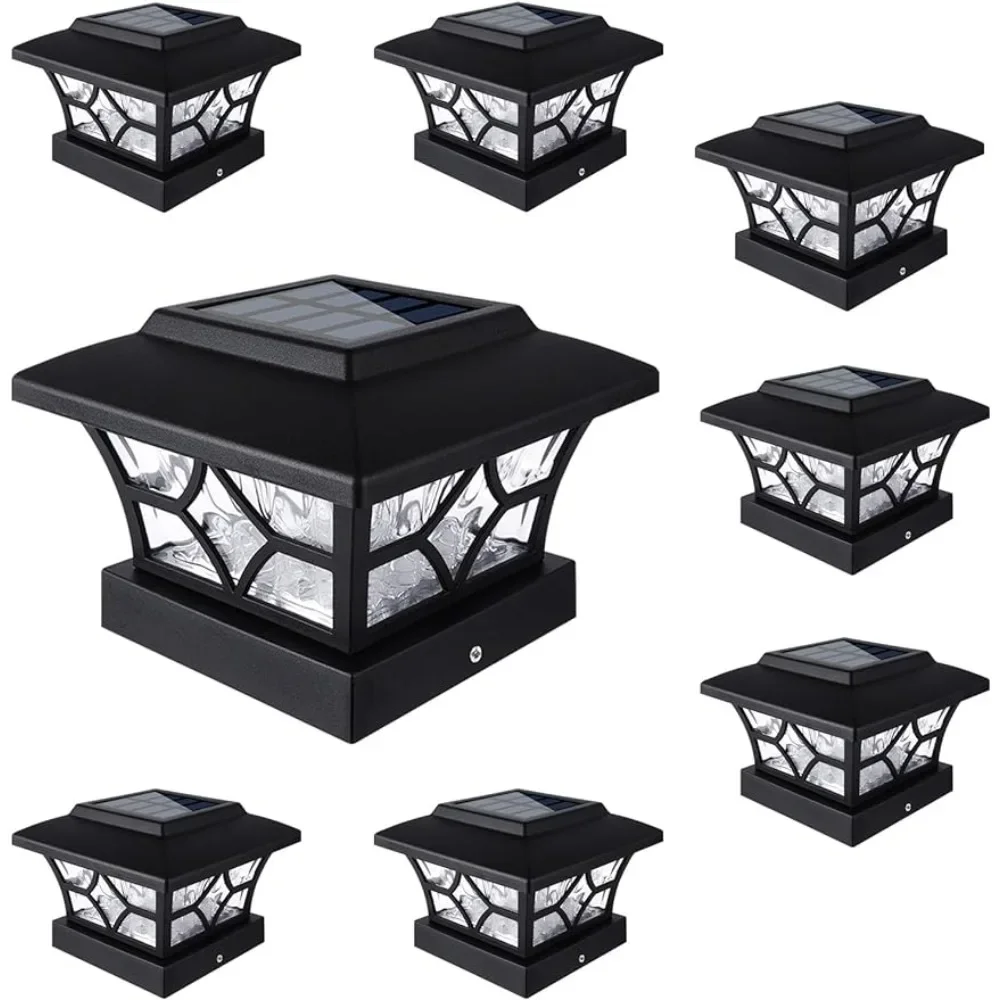 

Solar Post Cap Lights 4x4/6x6, Vinyl Fence Post Solar Lights White/Black for Dock Waterproof 2 Color Modes 8Pack