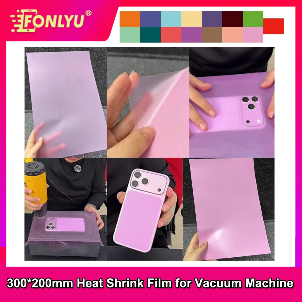 FONLYU 50pcs A4 Heat Shrink Film Full Cover Wrapped for iPhone 17 Pro Max Vacuum Envelope Machine Color Changing DIY Pink