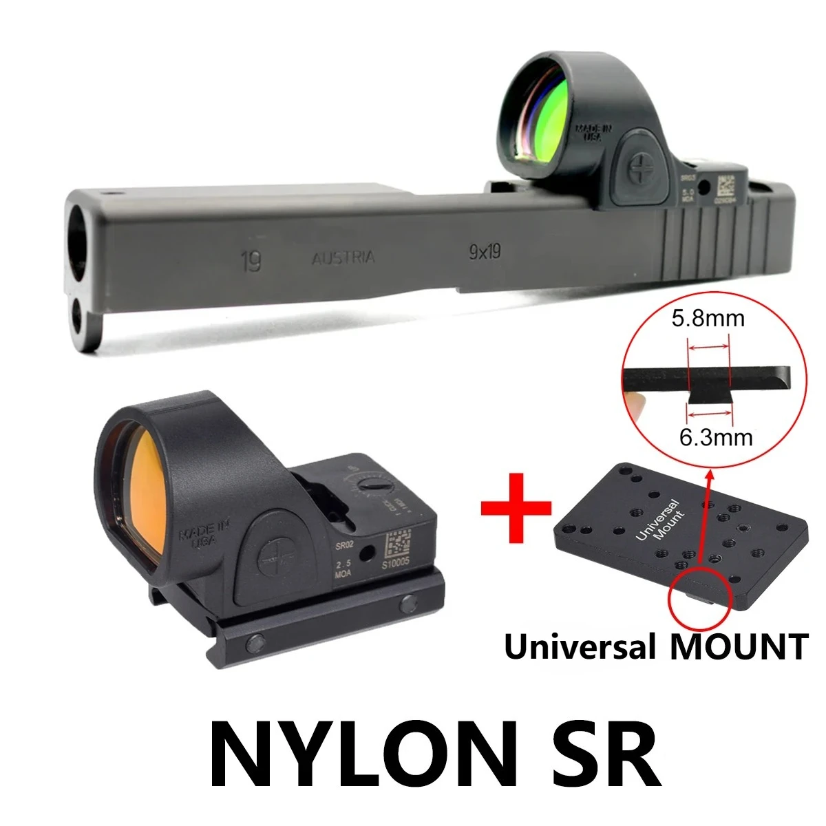 

US Warehouse Adjustable Nylon SR Mini Red Dot Reflex Sight With Universal G17 G19 Mount Hot 20mm Picatinny Rail Riflescope
