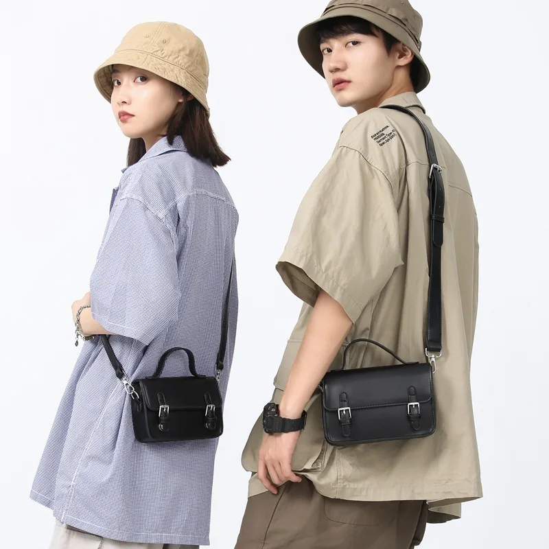 Classic Black Crossbody Messenger Men Bag Vintage Designer Small Square Bag Pu Leather Sling Purses and Handbags 2022 New