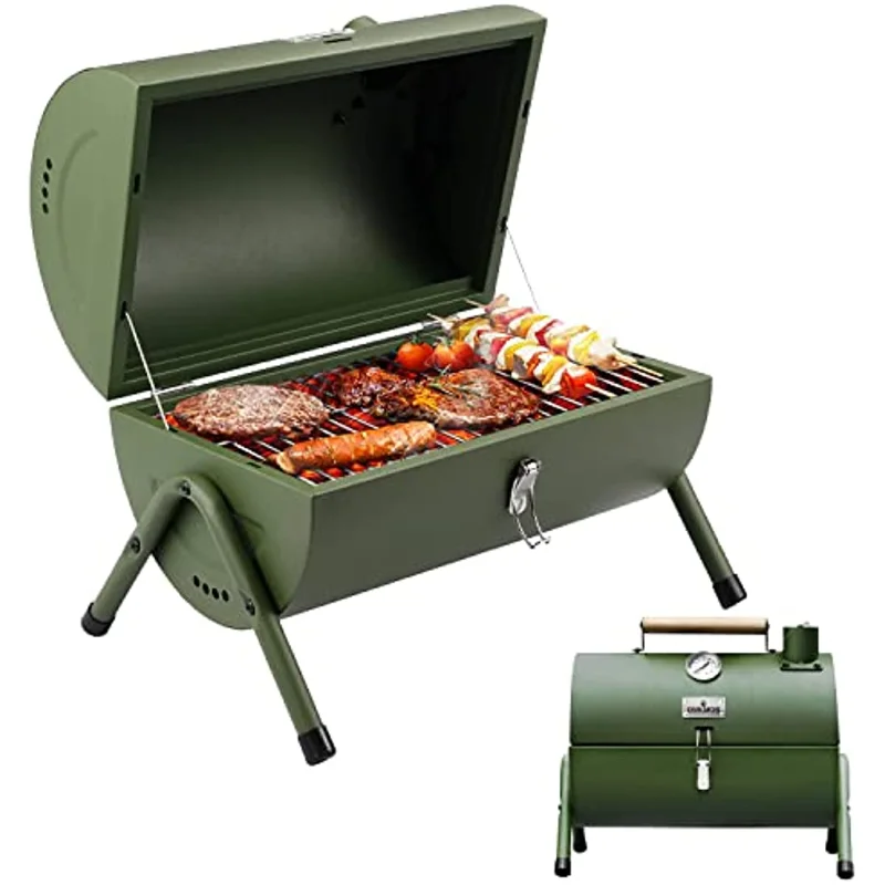 Portable Charcoal Grill, Tabletop Outdoor Barbecue Smoker, Small BBQ Grill for Outdoor Cooking Backyard Camping Picnics Beach