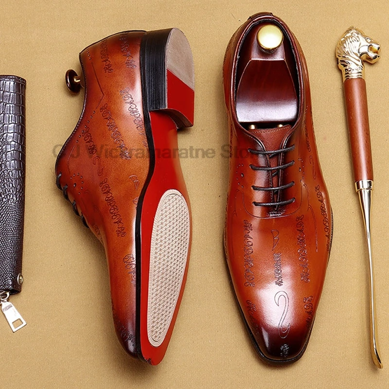 HKDQ-Oxfords marron en cuir de vache pour hommes, chaussures provoqué pointues faites à la main pour mariage, chaussures formelles de bureau d'affaires à lacets