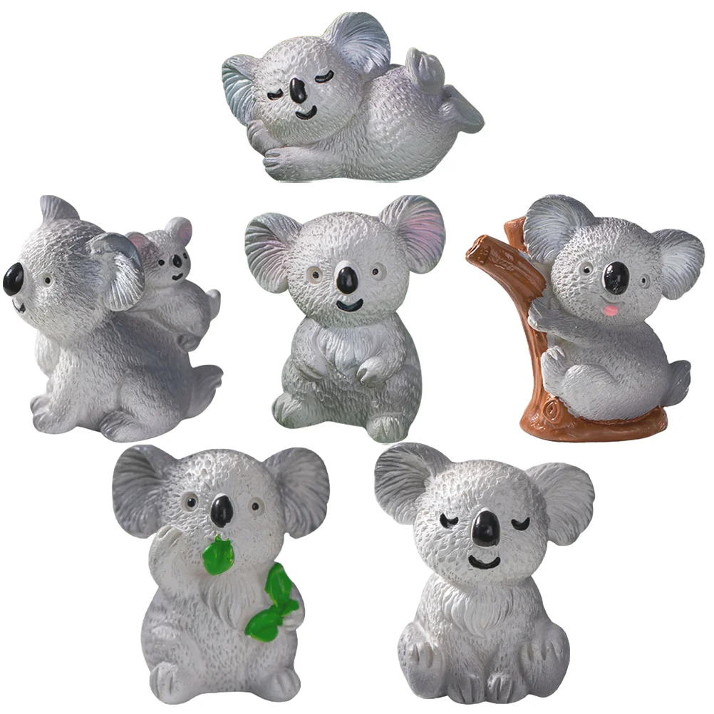 

6pcs Mini Koala Figurines Miniature Resin Koala Figurine Micro Landscape Garden Mini Animal Statues Miniature Koala Figurines