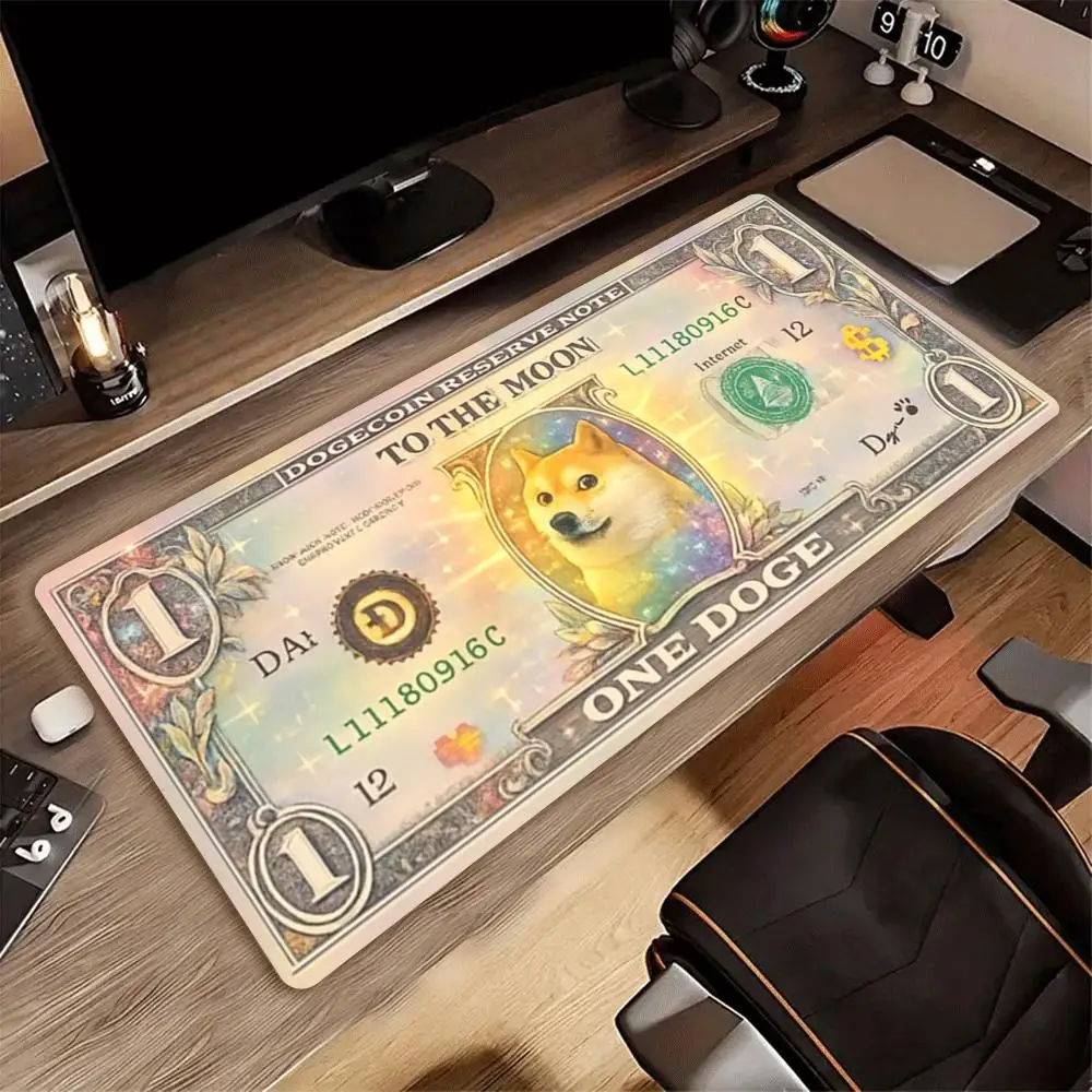 XXL Gaming Mouse Pad Doge Coin Banknote Japanese Shiba Inu Bill Deskmat Non-Slip Rubber Keyboard Mat Currency Desktop Table Mat
