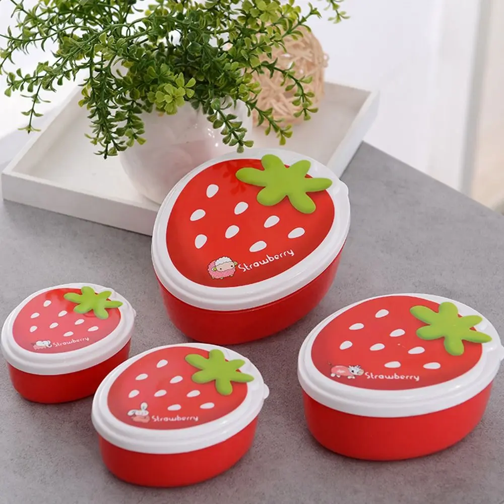 4Pcs Portable Strawberry Shape Lunch Box Leakproof Bento Box Microwavable Food Containers Fruit Box for Students Office Workers