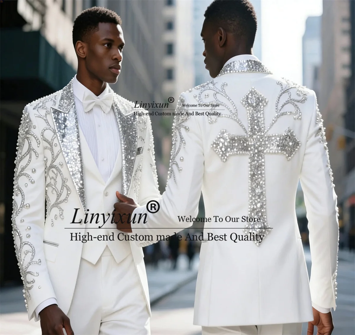 

Мужские костюмы из 3 предметов с блестками и стразами на лацканах, смокинги для жениха, на заказ, для вечеринок, пиджак, брюки, приталенный крой, свадебный костюм для женщин