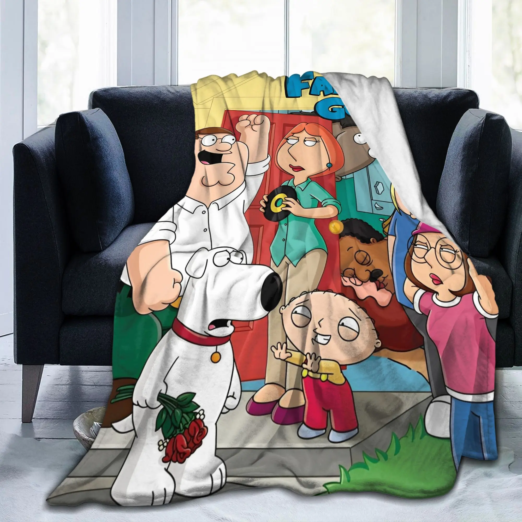 Families Cartoon Peter Griffin Guys Knitted Blankets Funny TV Flannel Throw Blanket Bedding Rug Piece Thin Bedspread Breathable