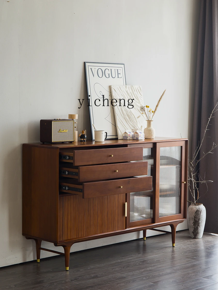 

TQH Sideboard Cabinet Walnut Color Mid-Ancient Retro Black Solid Wood Storage Cupboard