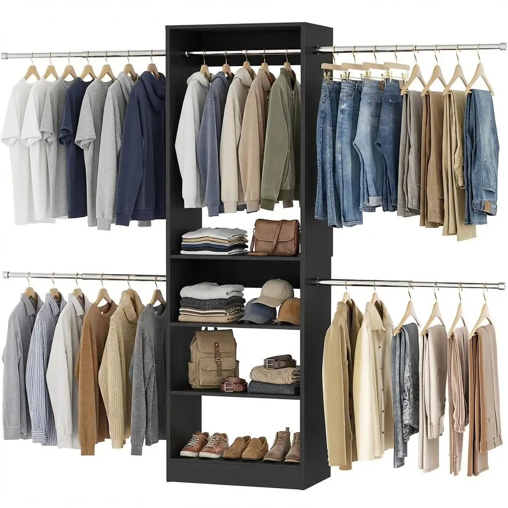 Closet System, 4.5-11.5 Ft Expandable Closet Organizer, Black, Customized