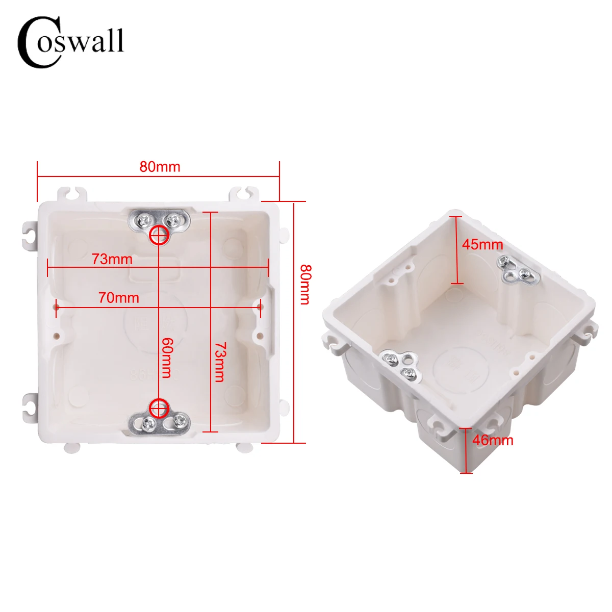 Coswall Adjustable Vertically / Horizontally Installation Internal Mounting Box 83mm*83mm*48mm For 86 Type Switch And Socket