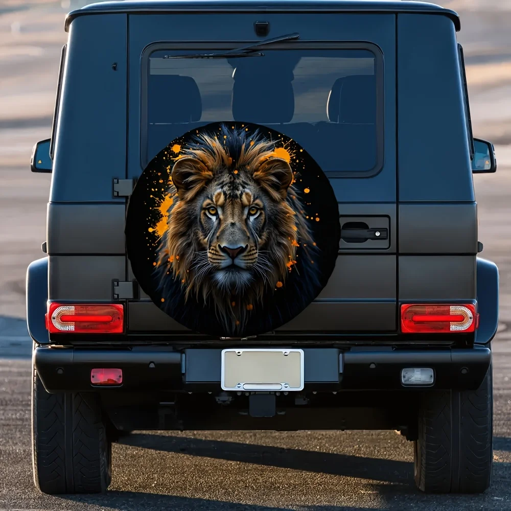 Golden Lion Head Tire Cover Polyester Spare Wheel Protector Waterproof Outdoor Accessory