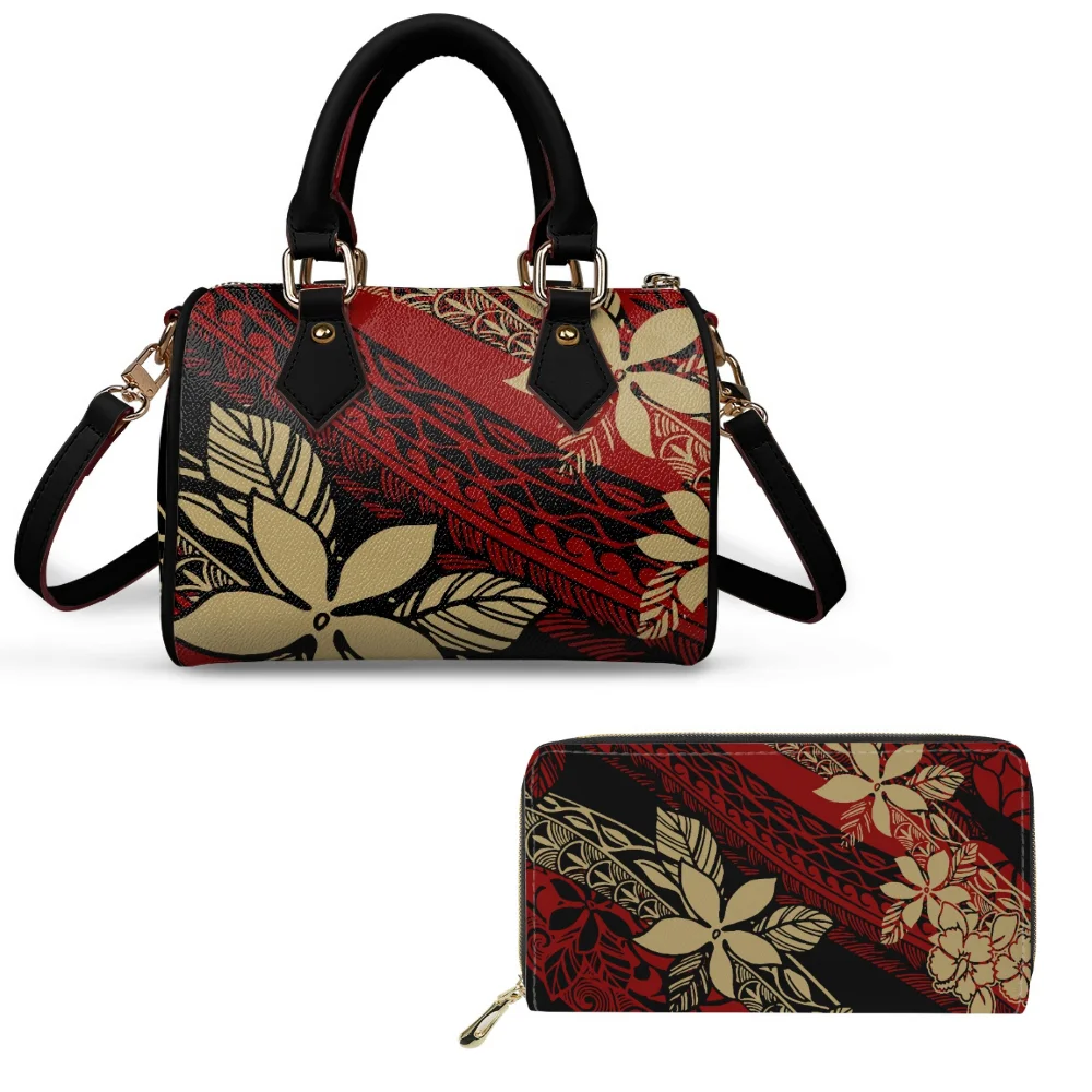 

Samoa Custom Pattern Women'S Retro Art Bag 2-Piece Set Portable Compact Pillow Bag Pu Crossbody Bag And Wallet 2-Piece Set