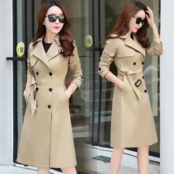 Windbreaker Women's Long British 2023 Spring And Autumn New Coat Korean Double Breasted Ladies Knee-High Coat Lace-Up Trench