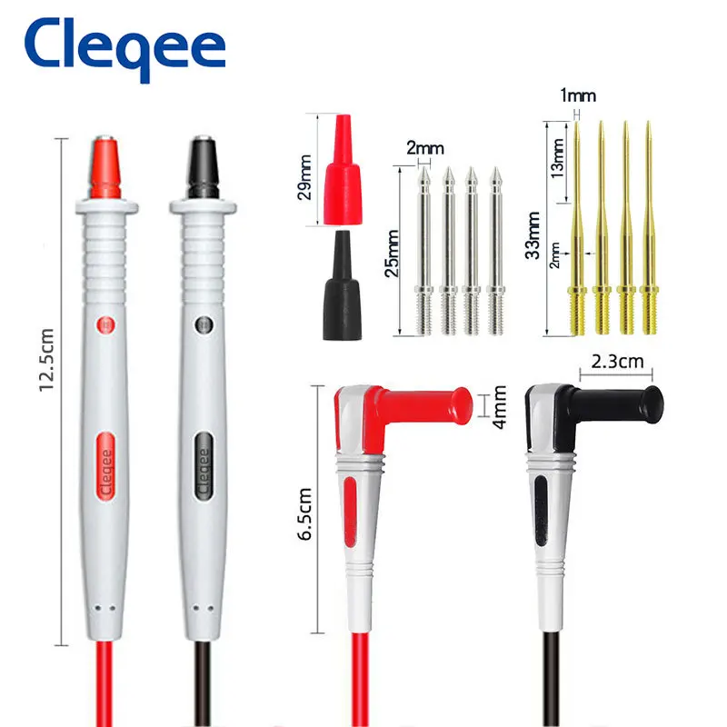 Cleqee P1503 12 IN 1 Multimeter Test Leads Kit 4mm Banana Plug with 8PCS Replaceable 1mm/2mm Needle Probes 120cm Cable 1000V 10A