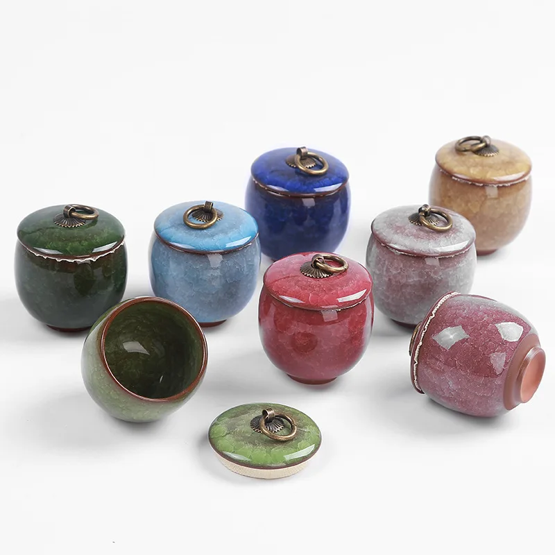 Creative Crack Ceramic Airtight Jar Portable Travel Tea Caddy Mini Porcelain Storage Jar Jewelry Box Container Home Decor Modern