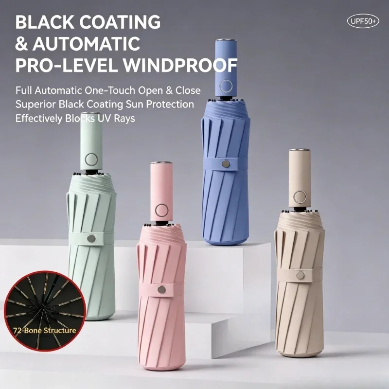Super Strong Windproof Automatic Umbrella Sunshade Uv Protection Folding Sunproo Anti-Storm Large Size Reverse Rain Gear