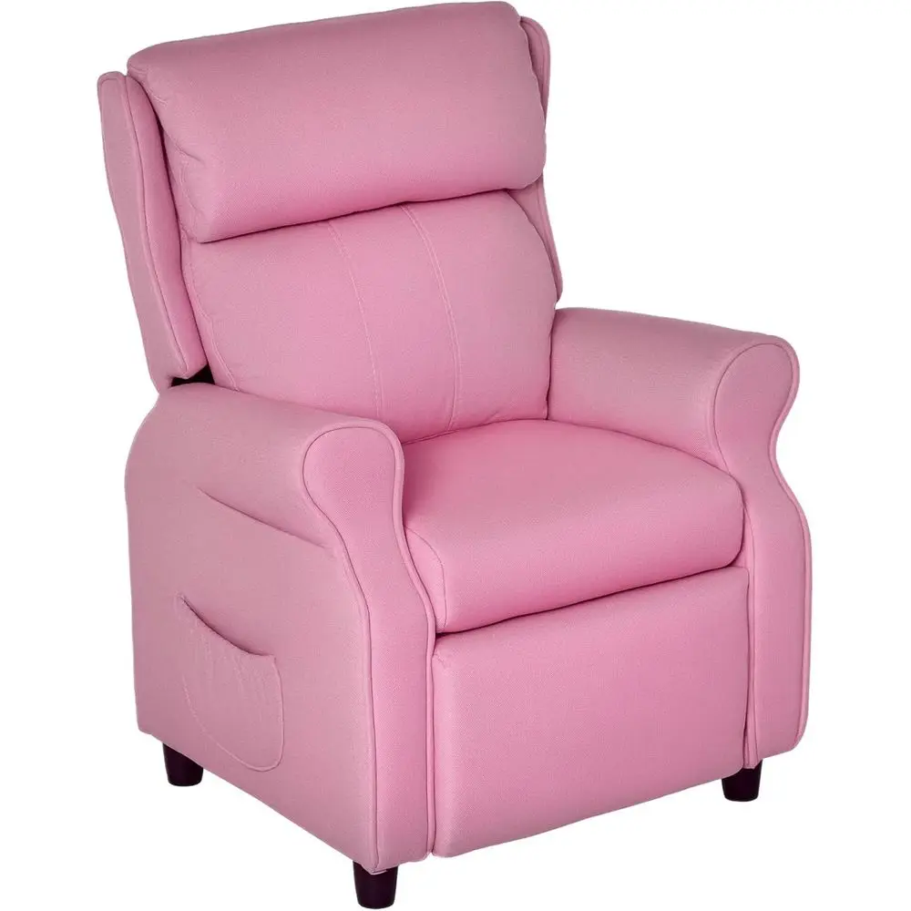 Children's Adjustable Recliner Chair with Ottoman, 2 Side Pockets, Ideal for 3-5 Years, Light Pink