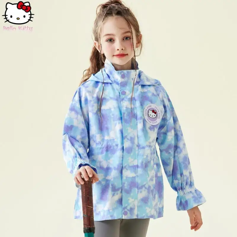 

Sanrio Hello Kitty куртка с капюшоном для девочек мультфильм Kawaii весна осень новая куртка аниме одежда для девочек модный милый плащ