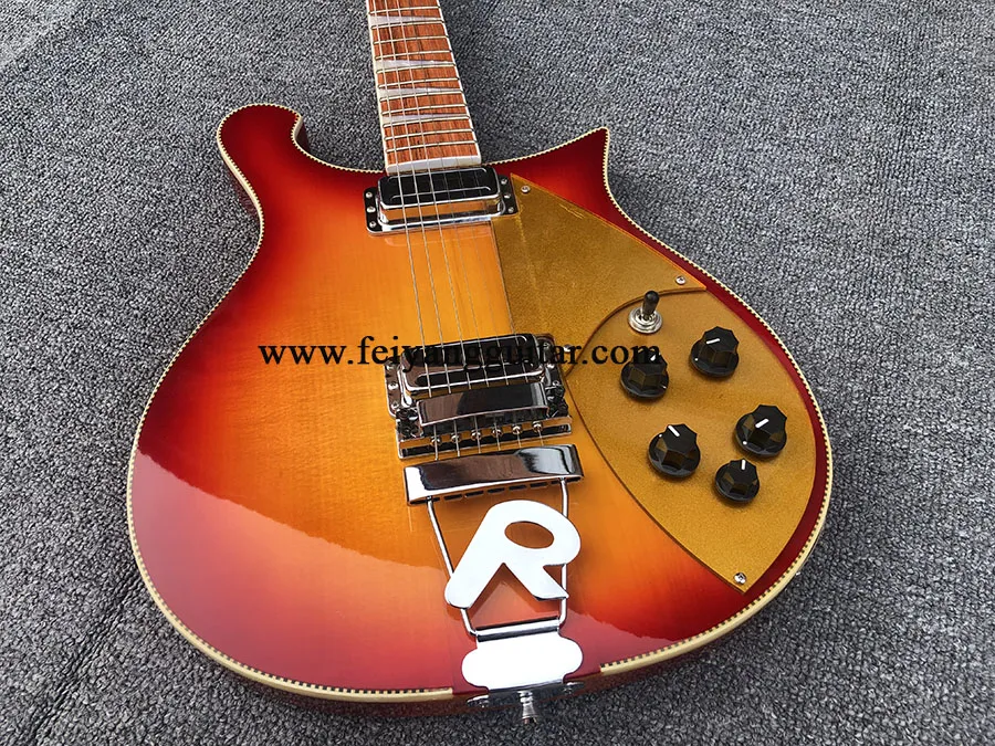 electric guitar with  2-Pickup,neck through body,fire burst,  660 6strings，Gold Pickguard, high quality，free shipping