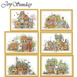 JoySunday Houses Pattern Printed Cross Stitch Kits Aida 16CT 14CT 11CT Fabric Folk Crafts Needlepoint DIY Hand Embroidery Sets
